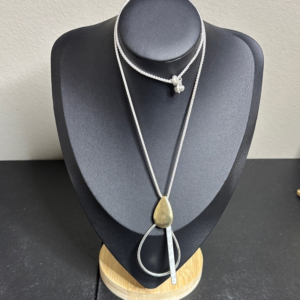 Lucky Brand Matte Silver and Gold Pendant Long Necklace